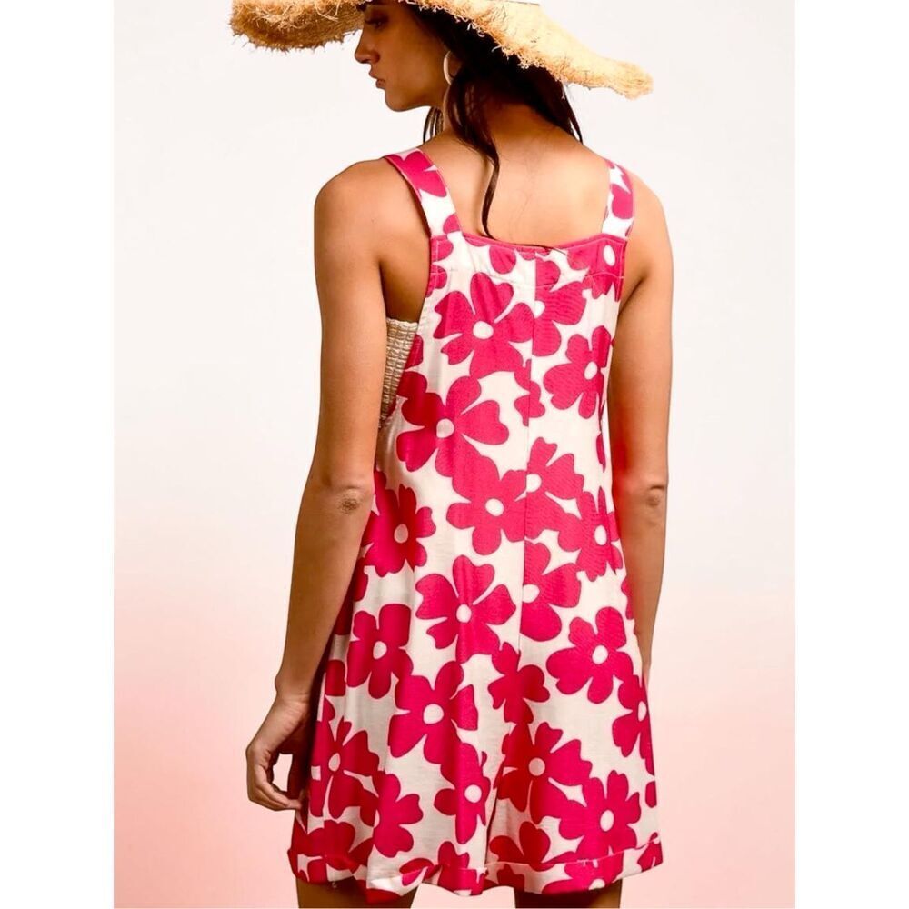 Bibi Floral Romper Pink Summer Boho Romper Pocket Short Overall Shortalls NEW - Picture 8 of 13